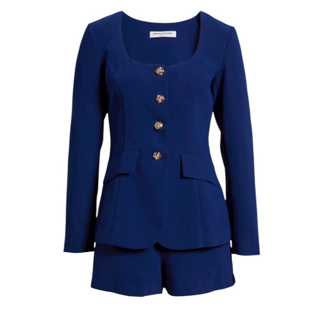Amanda Uprichard Long Sleeve Kya Romper in Navy Blue